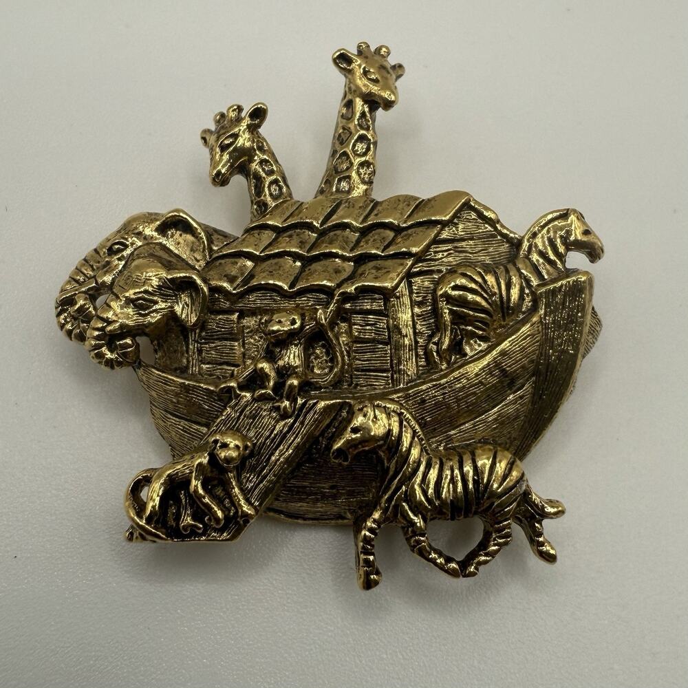 Vintage‎ Avon Brooch Noah’s Ark Gold Tone Signed